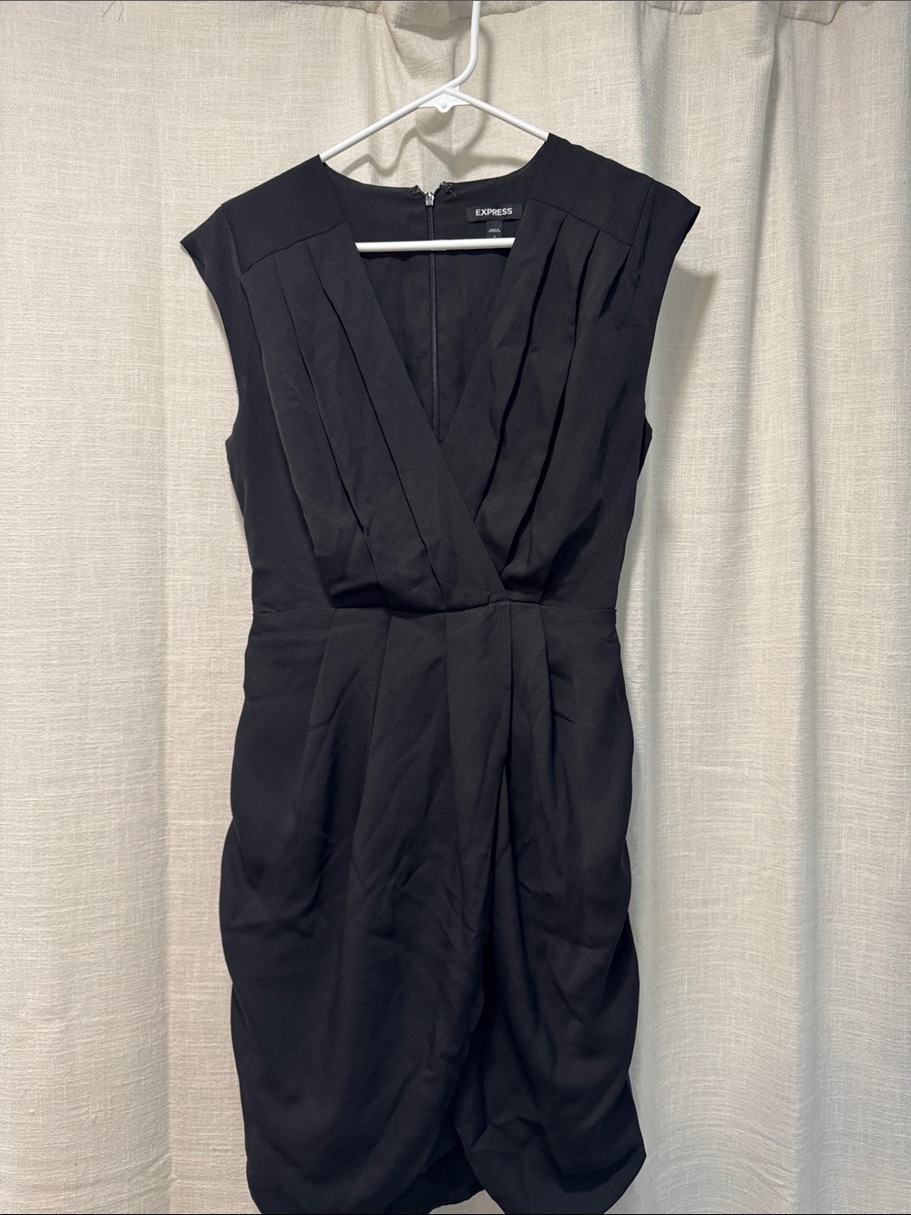 Express Black V-Neck Mini Dress with Pleated Front